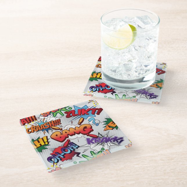 Superhero Bubble Pattern Glass Coaster (Angled)
