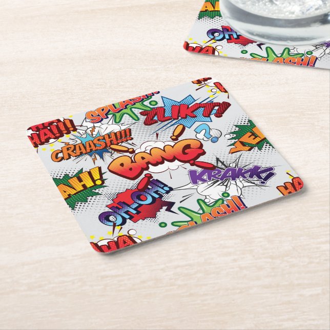Superhero Bubble Pattern Square Paper Coaster (Angled)
