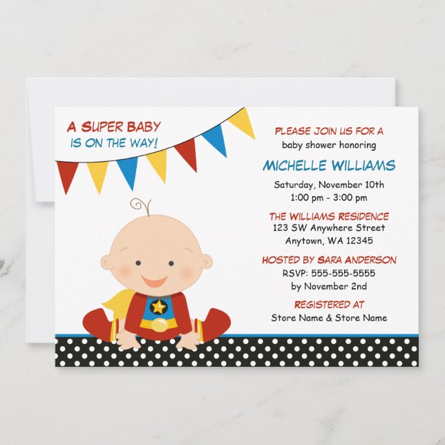 Superhero Bunting Baby Shower Invitation (Front)