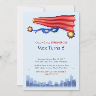 Superhero Cape and Mask Kids Birthday Invitation
