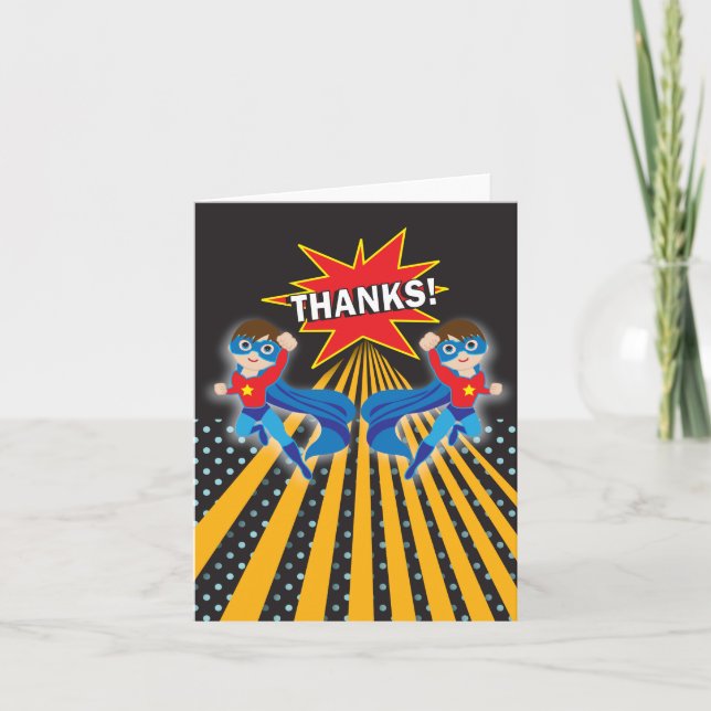 Superhero | Cartes de remerciements jumeaux (Devant)