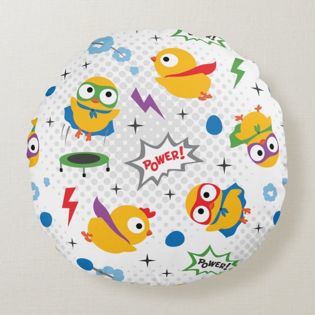Superhero Chicken Round Pillow (Front)