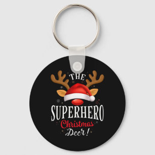 Superhero Christmas Deer Pjs Xmas Family Matching Keychain