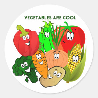Superhero, colourful vegetables classic round sticker