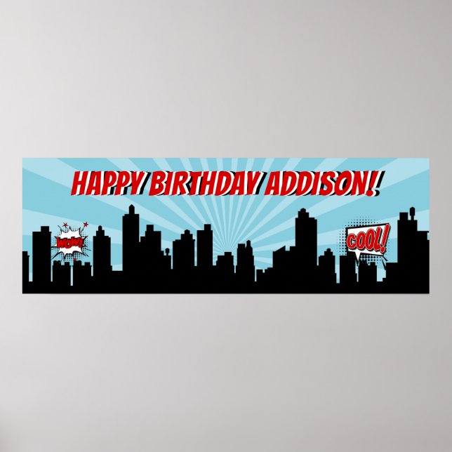 Superhero Comic Birthday Party Banner Poster (Front)
