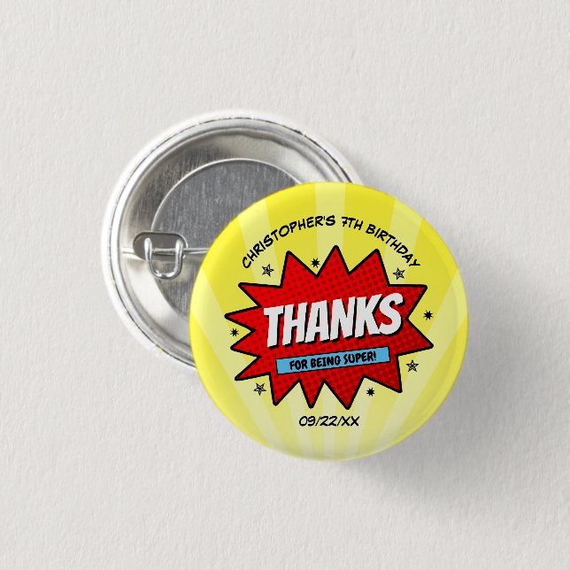 Superhero Comic Book Any Age Birthday 1 Inch Round Button (Front & Back)