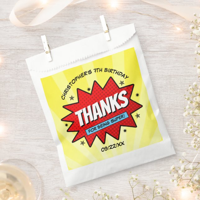 Superhero Comic Book Any Age Birthday Favour Bag (Clipped)