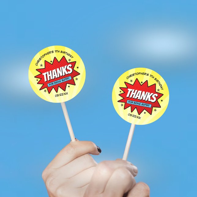 Superhero Comic Book Any Age Birthday Party Favour Classic Round Sticker (Creator Uploaded)