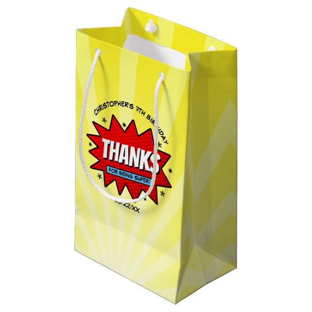 Superhero Comic Book Any Age Birthday Thank You Small Gift Bag (Front Angled)