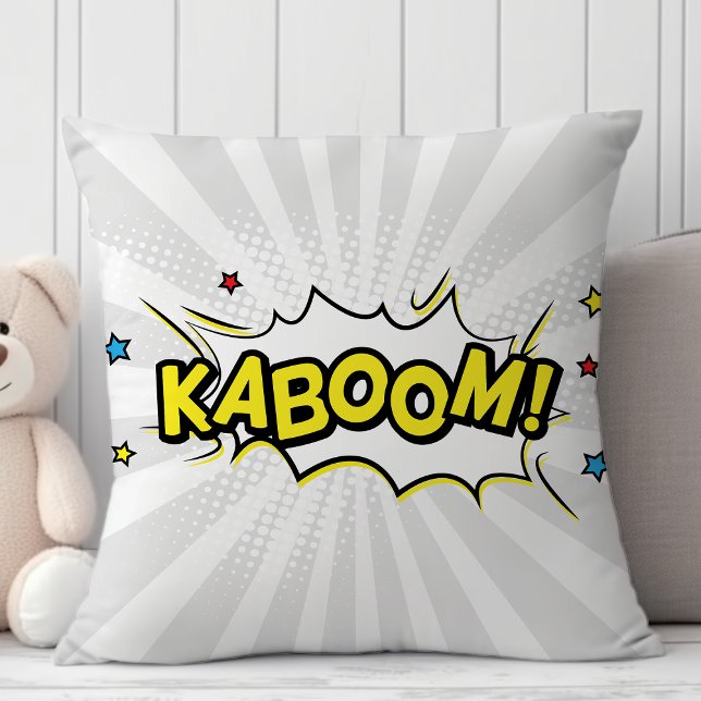 Superhero Comic Book Kaboom Cartoon Throw Pillow (Creator Uploaded)