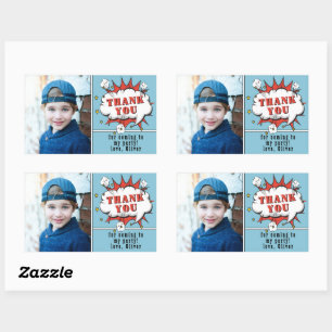 Superhero Comic Boy Birthday Photo Thank you Sticker