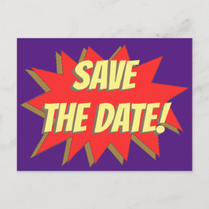 Superhero Comic Save The Date Announcement Postcar Postcard
