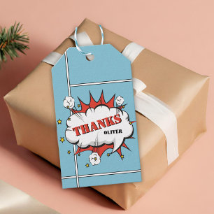 Superhero Comic Speech Bubble Birthday Thanks Gift Tags