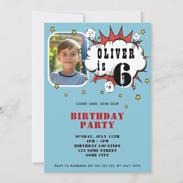 Superhero Comic Speech Bubble Boy Birthday Party Invitation (Front)