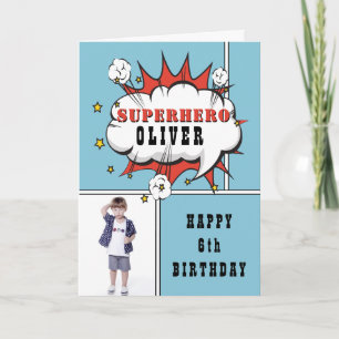 Superhero Comic Speech Bubble Boy Birthday Photo   Card
