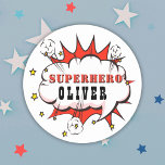 Superhero Comic Speech Bubble Boy Classic Round St Classic Round Sticker<br><div class="desc">Superhero Comic Speech Bubble Boy sticker. Add your name. Fun sticker for boys.</div>