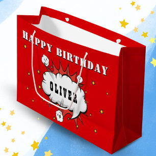 Superhero Comic Speech Bubble Boy Happy Birthday Large Gift Bag