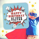 Superhero Comic Speech Bubble Boy Happy Birthday  Square Sticker<br><div class="desc">Superhero Comic Speech Bubble Boy Happy Birthday sticker. Add your name. Fun birthday sticker for boys.</div>