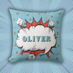 Superhero Comic Speech Bubble Boy Photo  Throw Pil Pillow