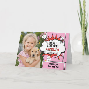 Superhero Comic Speech Bubble Girl Photo Birthday Card