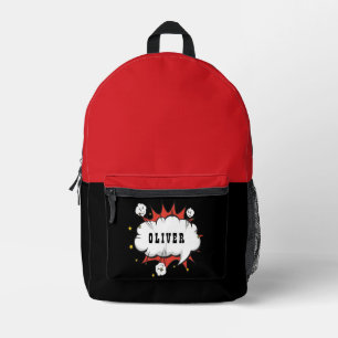 Superhero Comic Speech Cloud Boy Name Printed Backpack