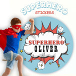 Superhero Comic Speech Cloud Kids Classic Round Sticker<br><div class="desc">Superhero Comic Speech Cloud Kids Classic Round Sticker. Add your name. Fun sticker for boys.</div>