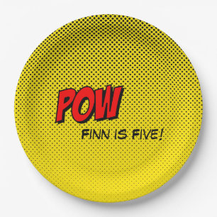 Superhero Custom Paper Plate - POW Yellow Back