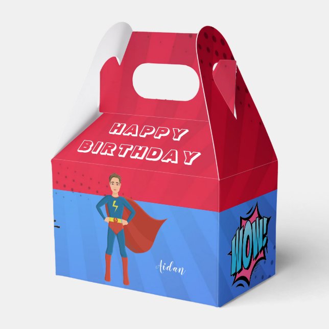 Superhero Custom Photo Birthday Cake Favor Box (Front Side)
