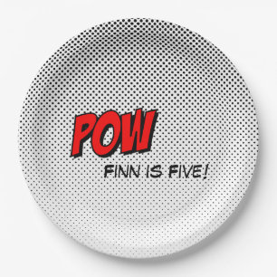Superhero Customizable Paper Plate - POW Red