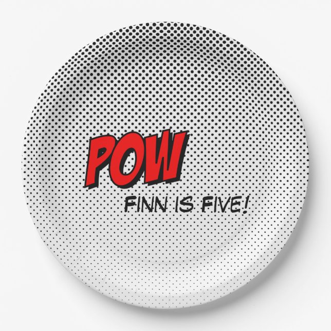 Superhero Customizable Paper Plate - POW Red (Front)