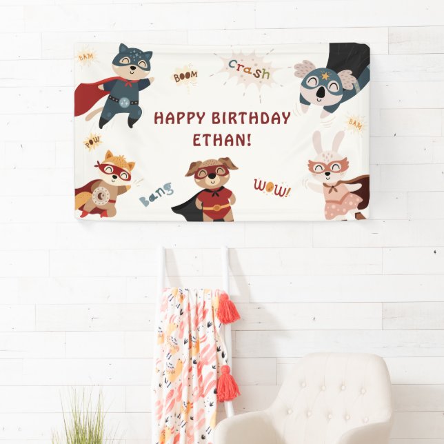 Superhero Cute Animals Kids Birthday Banner (Insitu)