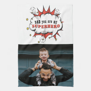 Superhero Dad Cartoon Speech Bubble Fathers day Kitchen Towel
