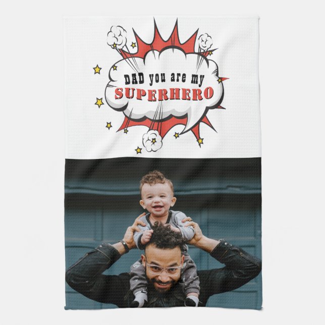 Superhero Dad Cartoon Speech Bubble Fathers day Kitchen Towel (Vertical)