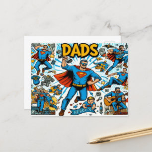 Superhero Dad comic book-style Holiday Postcard