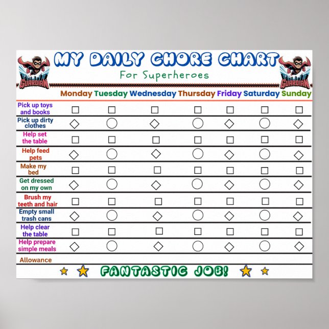 Superhero Daily Chore Chart for Kids (Front)