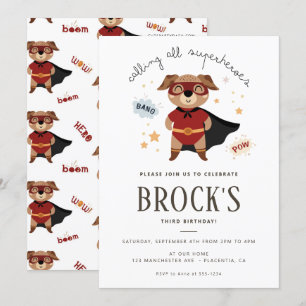 Superhero Dog Birthday Puppy Pawty  Invitation