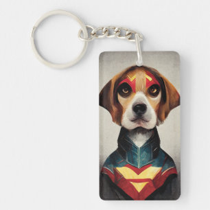 Superhero Dog Portrait   Beagle Keychain