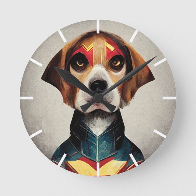 Superhero Dog Portrait | Beagle Round Clock (Front)