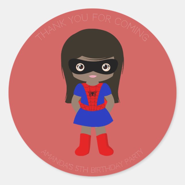 Superhero Enfants Filles Anniversaire Sticker roug (Devant)