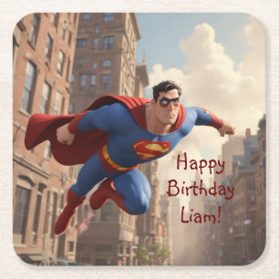 Superhero Flying Square Paper Coaster