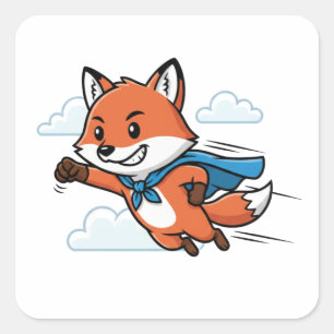 Superhero Fox Flying Cartoon Art Sticker