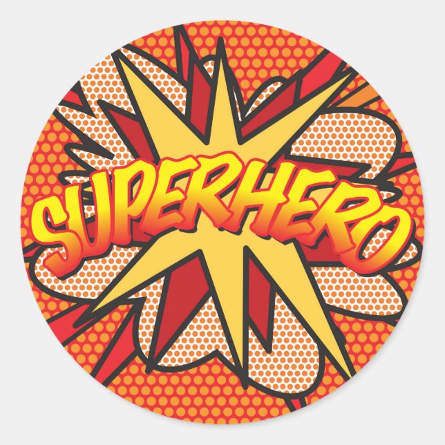 SUPERHERO Fun Comic Book Classic Round Sticker (Front)