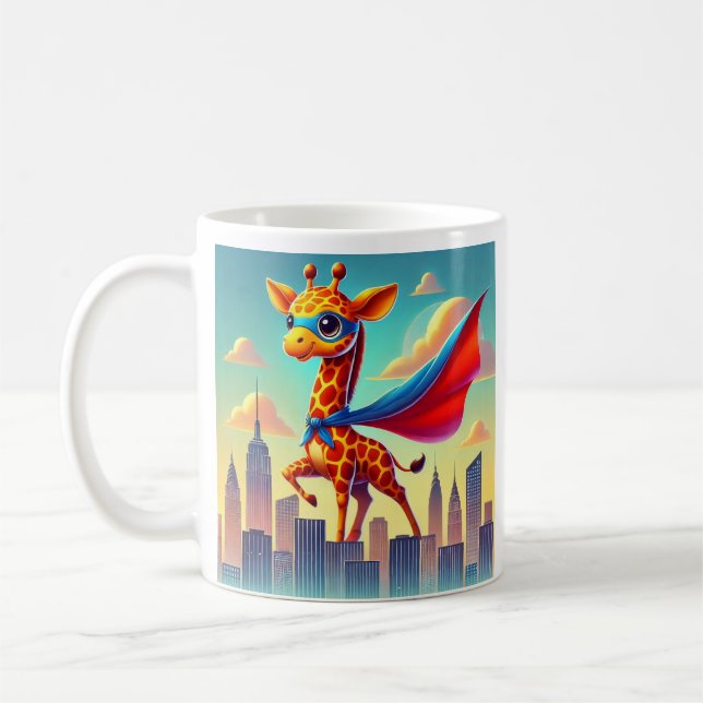 Superhero Giraffe Customizable Coffee Mug (Left)