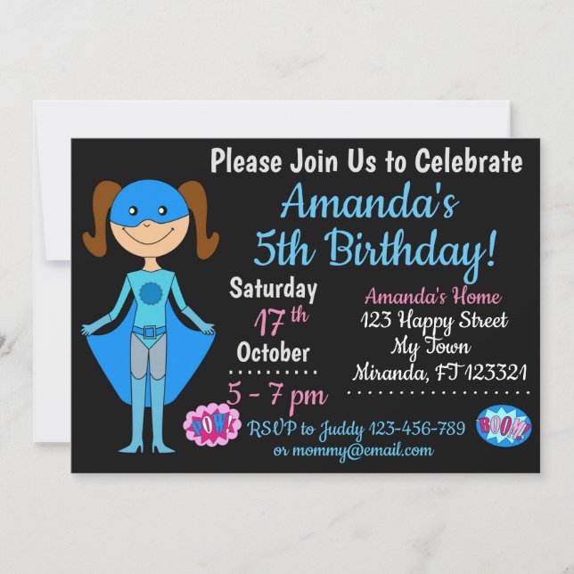 Superhero Girl Birthday Invitation (Front)