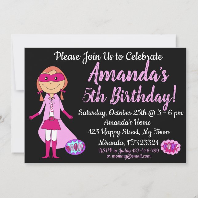 Superhero Girl Birthday Invitation (Front)