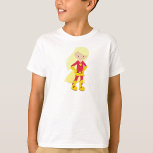 Superhero Girl, Blonde Hair, Hero, Red Costume T-Shirt