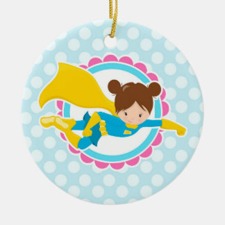 Superhero Girl - Cute Flying Hero In Cape Ceramic Ornament