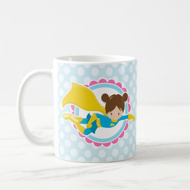 Superhero Girl - Cute Flying Hero In Cape Coffee Mug (Left)