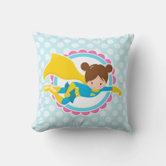 Superhero Girl - Cute Flying Hero In Cape Throw Pillow