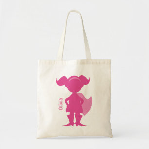 Superhero Girl Silhouette Personalized Pink Tote Bag